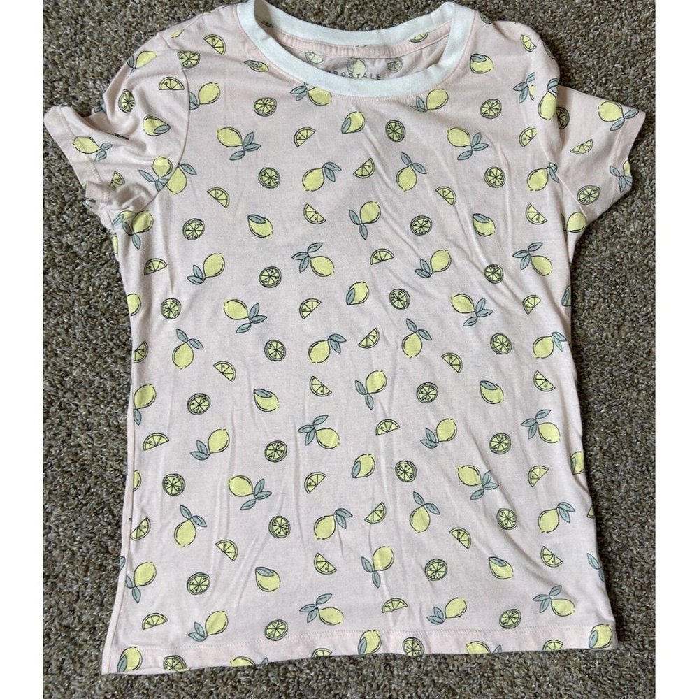 Aeropostale Lemon Women Medium Short Sleeve Pink Tee Shirt Light Weight Cotton